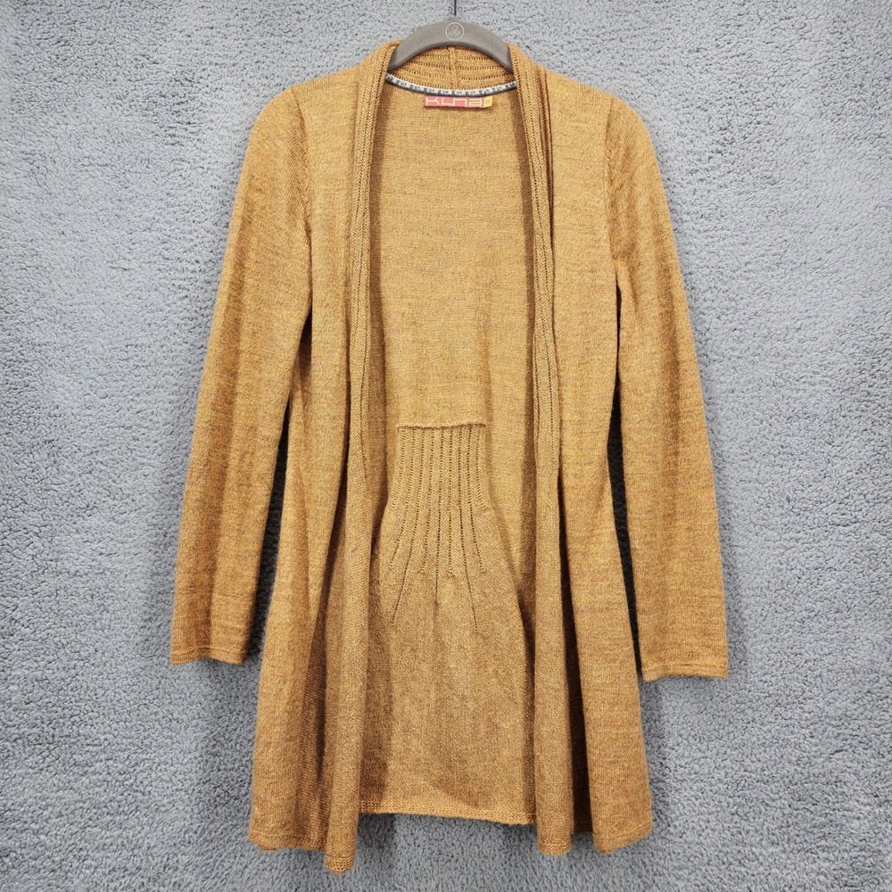 Kuna Women XS Mustard Yellow 100% Baby Alpaca Open Front Cardigan Sweater Peru